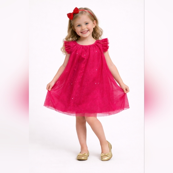 Cat & Jack Other - Cat & Jack Tulle Sequin Holiday Pleated Dress